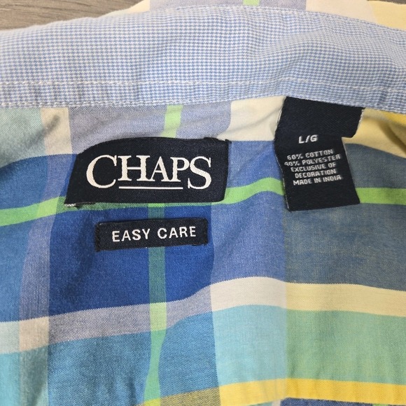 Chaps Shirt Mens L Large Yellow Plaid Easy Care SS Button Up‎ - Picture 3 of 11